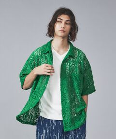 ABAHOUSE / アバハウス シャツ・ブラウス | 【Revo.】透かし編みニットオープンカラー半端袖シャツ