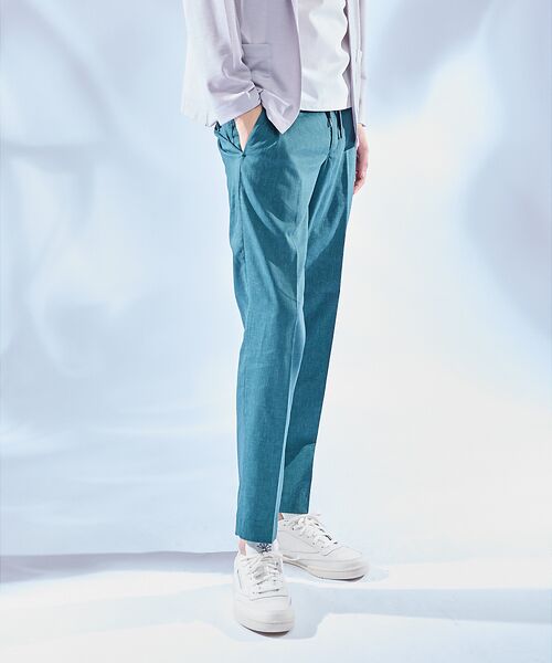 ABAHOUSE / アバハウス スラックス・ドレスパンツ | 【セットアップ対応】ソロストレッチ リネン テーパード パンツ / スラックス(グリーン)
