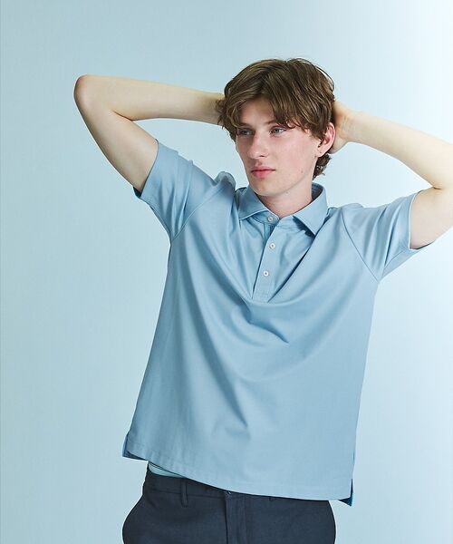 ABAHOUSE / アバハウス ポロシャツ | 【接触冷感】アイスピケ ストレッチ ポロシャツ / FLEX COOL【予約】(サックスブルー)