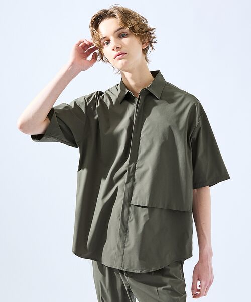 ABAHOUSE / アバハウス シャツ・ブラウス | 【AH ABAHOUSE / セットアップ対応】撥水 ストレッチ 半袖シャツ(カーキ)