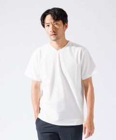 【チェック柄】ジャガード Vネック 半袖 Tシャツ