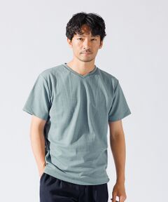 【チェック柄】ジャガード Vネック 半袖 Tシャツ