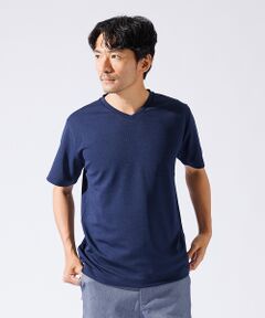 【チェック柄】ジャガード Vネック 半袖 Tシャツ