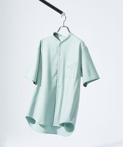 ABAHOUSE / アバハウス シャツ・ブラウス | 【変形襟】トロミシャンブレー カラーレス 半袖シャツ / バンドカラー