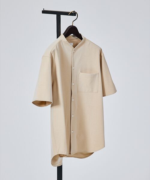 ABAHOUSE / アバハウス シャツ・ブラウス | 【変形襟】トロミシャンブレー カラーレス 半袖シャツ / バンドカラー | 詳細14