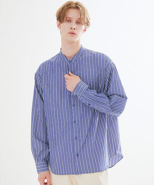 ABAHOUSE / アバハウス シャツ・ブラウス | 【バイアスヨーク】ストライプ バンドカラーシャツ / オーバーサイズ | 詳細20