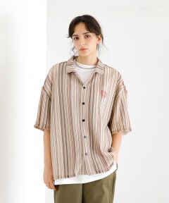 ABAHOUSE / アバハウス シャツ・ブラウス | 【Revo./レボ】透かし編みニットオープンカラーストライプ半端袖シャツ