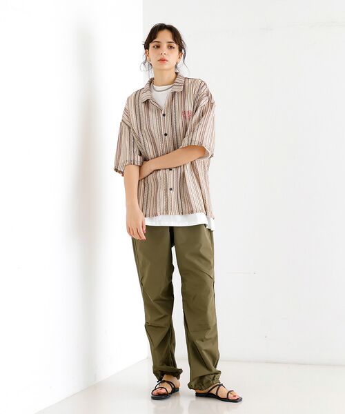 ABAHOUSE / アバハウス シャツ・ブラウス | 【Revo./レボ】透かし編みニットオープンカラーストライプ半端袖シャツ | 詳細7