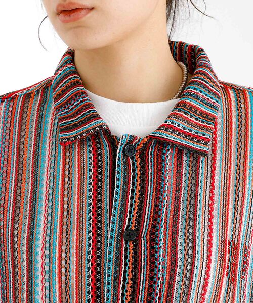 ABAHOUSE / アバハウス シャツ・ブラウス | 【Revo./レボ】透かし編みニットオープンカラーストライプ半端袖シャツ | 詳細13