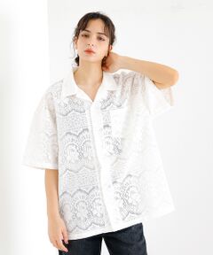 ABAHOUSE / アバハウス シャツ・ブラウス | 【Revo.レボ】透かし編みニットオープンカラー半端袖シャツ