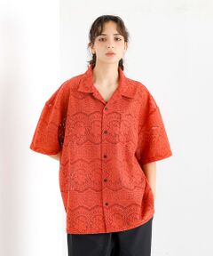 ABAHOUSE / アバハウス シャツ・ブラウス | 【Revo.レボ】透かし編みニットオープンカラー半端袖シャツ