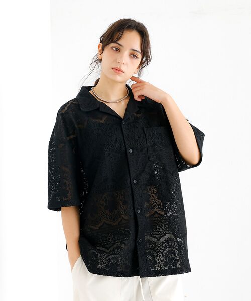 ABAHOUSE / アバハウス シャツ・ブラウス | 【Revo.レボ】透かし編みニットオープンカラー半端袖シャツ | 詳細5