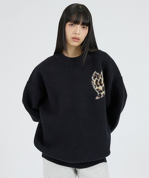 ABAHOUSE / アバハウス ニット・セーター | 【Revo.レボ】ワンポイントハートステッチルーズニット/ユニセックス/TH-3（ブラック系その他1）