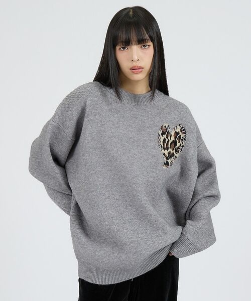 ABAHOUSE / アバハウス ニット・セーター | 【Revo.レボ】ワンポイントハートステッチルーズニット/ユニセックス/TH-3（グレー系その他1）