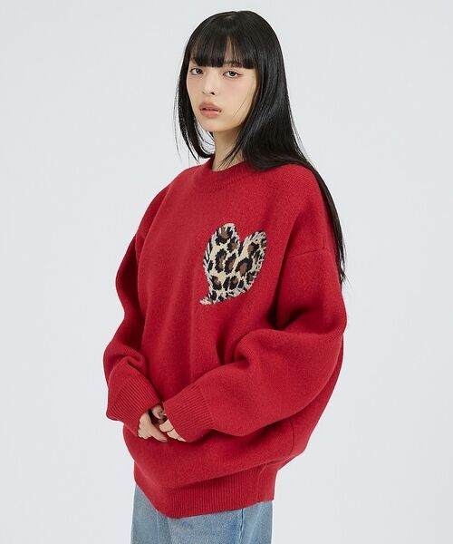 ABAHOUSE / アバハウス ニット・セーター | 【Revo.レボ】ワンポイントハートステッチルーズニット/ユニセックス/TH-3（レッド系その他1）