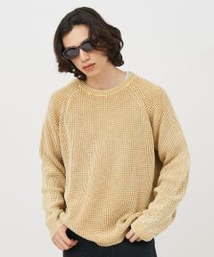 ABAHOUSE / アバハウス ニット・セーター | 【Revo.レボ】パウダーブリーチ加工ワッフルコットンニットクルー/ユニセックス