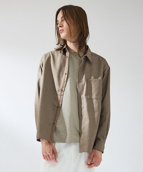 ABAHOUSE/アバハウス イミテーションウール リラックスシャツ / レギュラーカラーシャツ ベージュ 44 ABAHOUSE/アバハウス イミテーションウール リラックスシャツ / レギュラーカラーシャツ ベージュ 44
