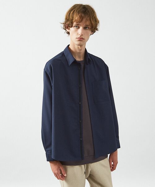 ABAHOUSE/アバハウス イミテーションウール リラックスシャツ / レギュラーカラーシャツ ネイビー 44 ABAHOUSE/アバハウス イミテーションウール リラックスシャツ / レギュラーカラーシャツ ネイビー 44