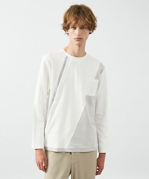 ABAHOUSE/アバハウス コンビネーション ライン ポンチ 長袖Tシャツ ホワイト 46 ABAHOUSE/アバハウス コンビネーション ライン ポンチ 長袖Tシャツ ホワイト 46