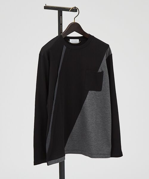 ABAHOUSE/アバハウス コンビネーション ライン ポンチ 長袖Tシャツ ブラック 46 ABAHOUSE/アバハウス コンビネーション ライン ポンチ 長袖Tシャツ ブラック 46