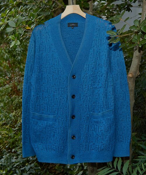 ABAHOUSE/アバハウス 【スカシ柄】インディゴヤーン接結カーディガン インディゴ 46 ABAHOUSE/アバハウス 【スカシ柄】インディゴヤーン接結カーディガン インディゴ 46
