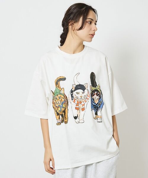ABAHOUSE / アバハウス Tシャツ | 【CORISCO/コリスコ】 Animal猫 Tシャツ/アニマルTシャツ【予約】（ホワイト）