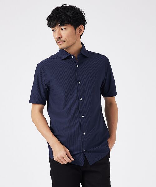 ABAHOUSE/アバハウス トリコットサッカー 半袖シャツ【予約】 ネイビー 46 ABAHOUSE/アバハウス トリコットサッカー 半袖シャツ【予約】 ネイビー 46