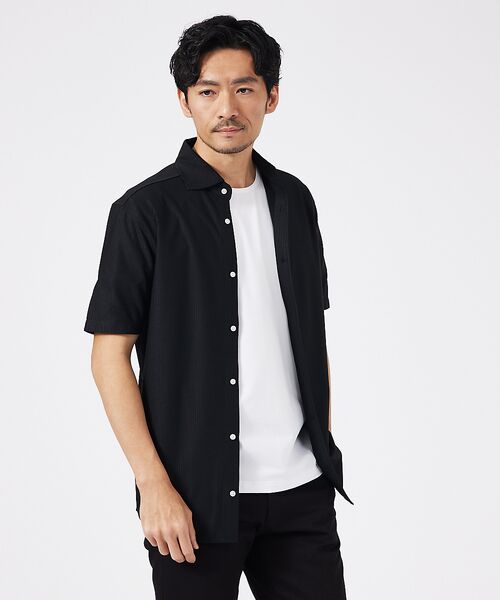 ABAHOUSE/アバハウス トリコットサッカー 半袖シャツ【予約】 ブラック 44 ABAHOUSE/アバハウス トリコットサッカー 半袖シャツ【予約】 ブラック 44