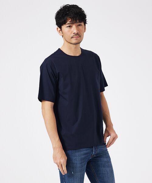 ABAHOUSE/アバハウス 【通年生地使用】シルケット天竺 半袖Tシャツ ネイビー 50 ABAHOUSE/アバハウス 【通年生地使用】シルケット天竺 半袖Tシャツ ネイビー 50