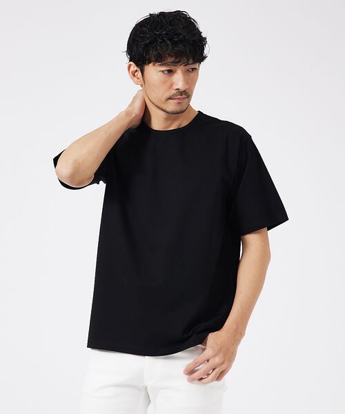 ABAHOUSE/アバハウス 【通年生地使用】シルケット天竺 半袖Tシャツ ブラック 48 ABAHOUSE/アバハウス 【通年生地使用】シルケット天竺 半袖Tシャツ ブラック 48