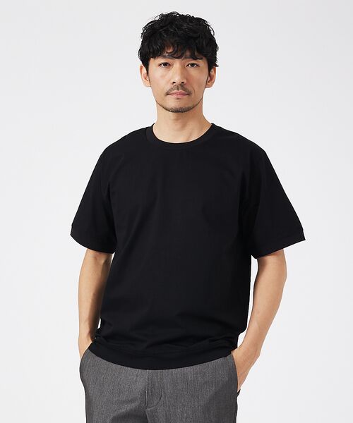ABAHOUSE/アバハウス 【通年生地使用】シルケット天竺ワイドリブ 半袖Tシャツ【予約】 ブラック 46 ABAHOUSE/アバハウス 【通年生地使用】シルケット天竺ワイドリブ 半袖Tシャツ【予約】 ブラック 46