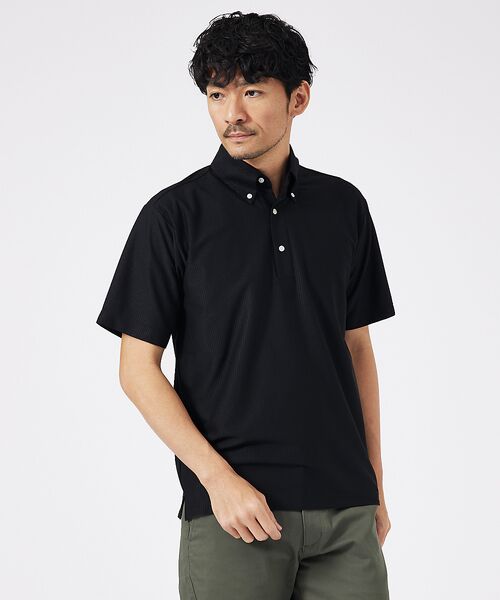 ABAHOUSE/アバハウス トリコットサッカー ボタンダウン ポロシャツ【予約】 ブラック 50 ABAHOUSE/アバハウス トリコットサッカー ボタンダウン ポロシャツ【予約】 ブラック 50