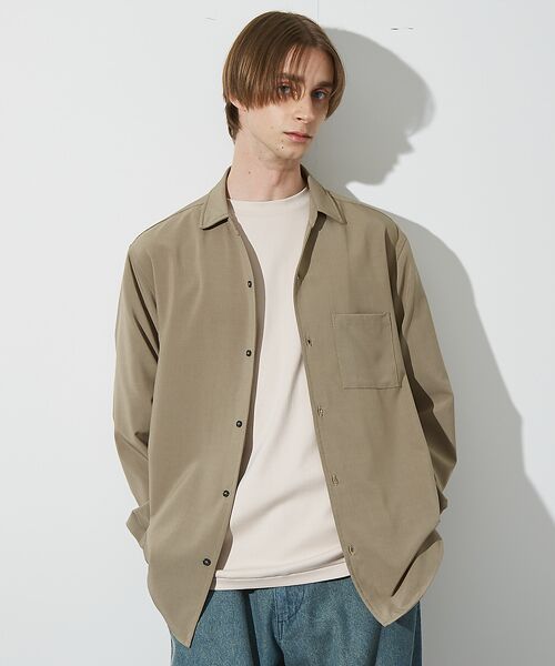 ABAHOUSE/アバハウス 【セットアップ対応】Vネック スキッパー シャツ / イージーケア / ストレッ ベージュ 44 ABAHOUSE/アバハウス 【セットアップ対応】Vネック スキッパー シャツ / イージーケア / ストレッ ベージュ 44