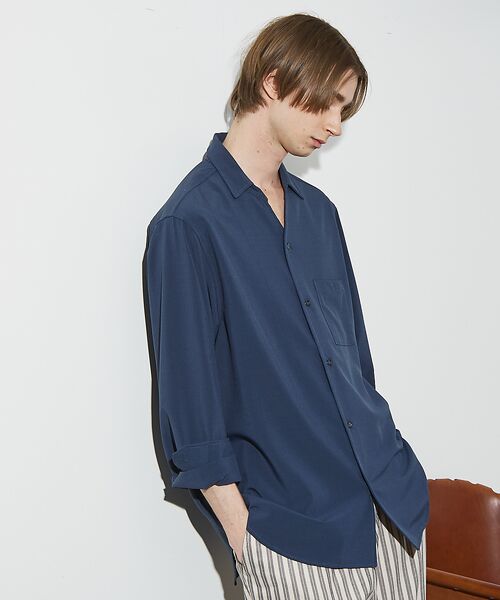 ABAHOUSE/アバハウス 【セットアップ対応】Vネック スキッパー シャツ / イージーケア / ストレッ ネイビー 48 ABAHOUSE/アバハウス 【セットアップ対応】Vネック スキッパー シャツ / イージーケア / ストレッ ネイビー 48