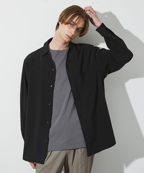 ABAHOUSE/アバハウス 【セットアップ対応】Vネック スキッパー シャツ / イージーケア / ストレッ ブラック 48 ABAHOUSE/アバハウス 【セットアップ対応】Vネック スキッパー シャツ / イージーケア / ストレッ ブラック 48