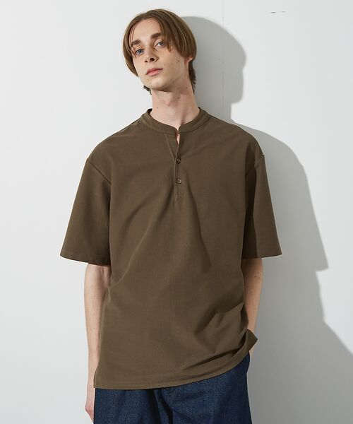ABAHOUSE/アバハウス 【接触冷感】Vネック スキッパーTシャツ/ヘンリーネック/COVEROSS(R) カーキ 44 ABAHOUSE/アバハウス 【接触冷感】Vネック スキッパーTシャツ/ヘンリーネック/COVEROSS(R) カーキ 44
