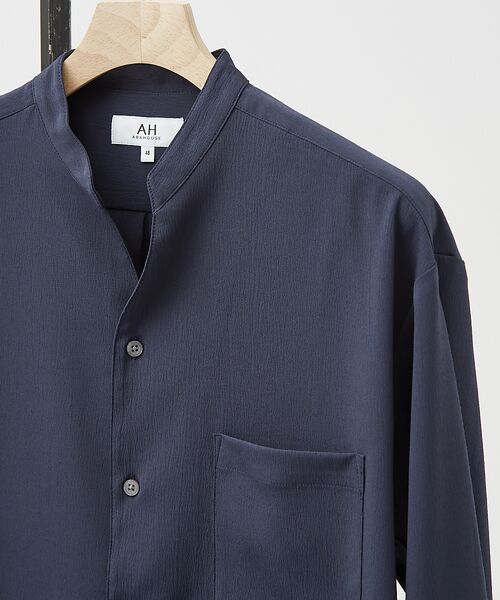 ABAHOUSE/アバハウス 【AH ABAHOUSE】楊柳 キーネック 長袖シャツ / Vネックシャツ ダークネイビー 46 ABAHOUSE/アバハウス 【AH ABAHOUSE】楊柳 キーネック 長袖シャツ / Vネックシャツ ダークネイビー 46