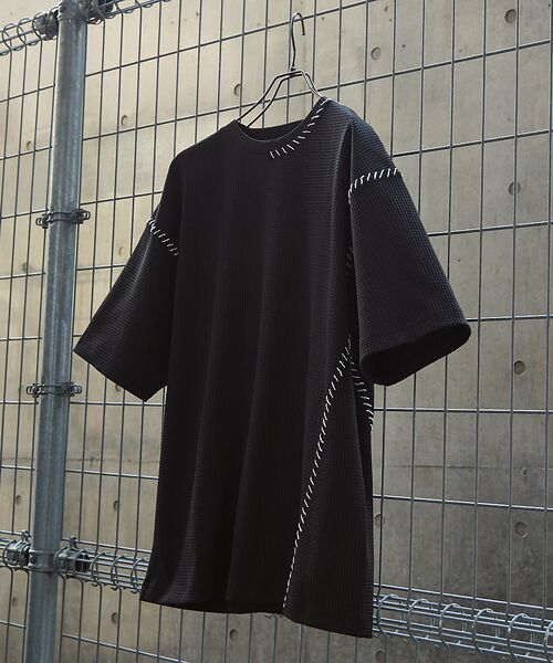 ABAHOUSE/アバハウス 【AH ABAHOUSE】PERFECTEX ハンドステッチ ワッフル 半袖Tシ ブラック 48 ABAHOUSE/アバハウス 【AH ABAHOUSE】PERFECTEX ハンドステッチ ワッフル 半袖Tシ ブラック 48