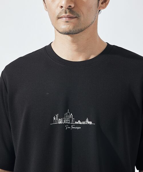 ABAHOUSE/アバハウス 【CITY】刺繍 ポンチ 半袖Tシャツ ブラック 48 ABAHOUSE/アバハウス 【CITY】刺繍 ポンチ 半袖Tシャツ ブラック 48