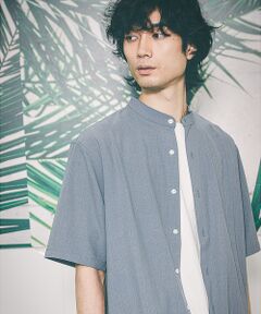 ABAHOUSE / アバハウス シャツ・ブラウス | バンドカラー半袖ストライプシャツ