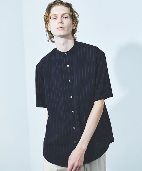 ABAHOUSE / アバハウス シャツ・ブラウス | バンドカラー半袖ストライプシャツ | 詳細14