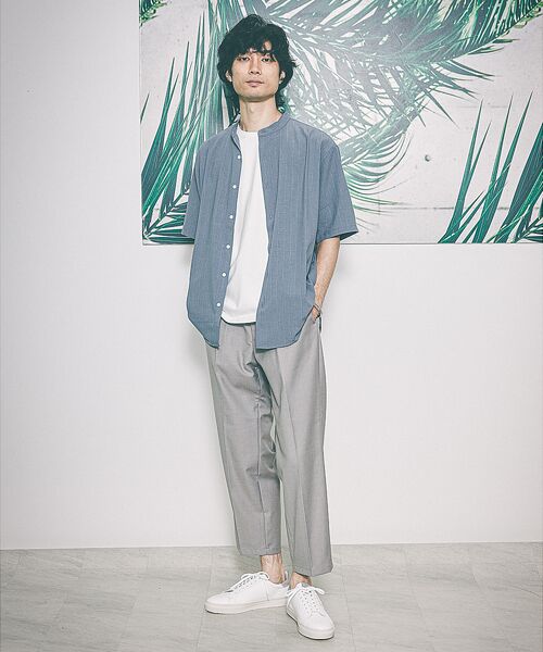 ABAHOUSE / アバハウス シャツ・ブラウス | バンドカラー半袖ストライプシャツ | 詳細19