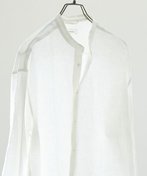 ABAHOUSE/アバハウス 【LUXE Linen Solaro】バンドカラー リネンシャツ ホワイト 50 ABAHOUSE/アバハウス 【LUXE Linen Solaro】バンドカラー リネンシャツ ホワイト 50