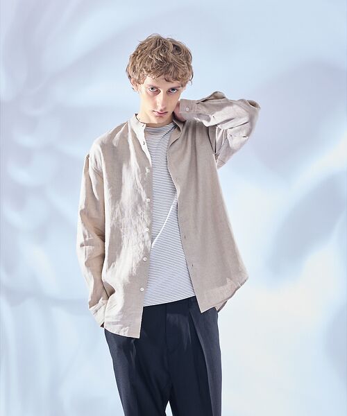 ABAHOUSE/アバハウス 【LUXE Linen Solaro】バンドカラー リネンシャツ アイボリー 48 ABAHOUSE/アバハウス 【LUXE Linen Solaro】バンドカラー リネンシャツ アイボリー 48
