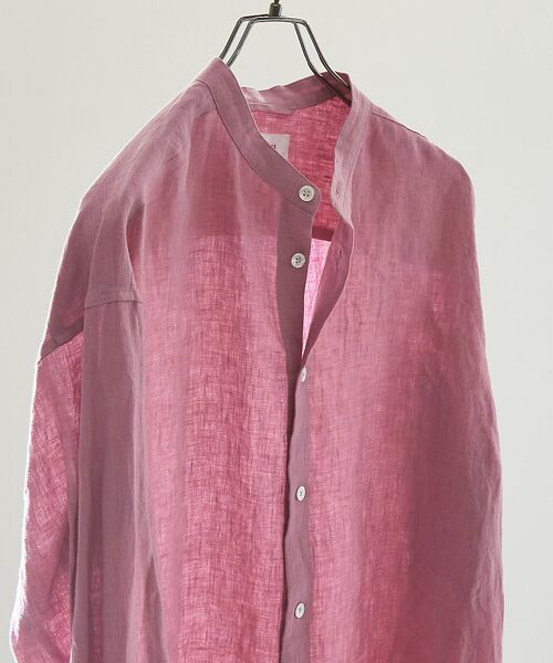 ABAHOUSE/アバハウス 【LUXE Linen Solaro】バンドカラー リネンシャツ ピンク 50 ABAHOUSE/アバハウス 【LUXE Linen Solaro】バンドカラー リネンシャツ ピンク 50
