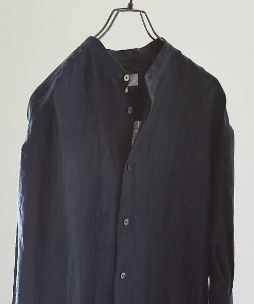 ABAHOUSE/アバハウス 【LUXE Linen Solaro】バンドカラー リネンシャツ ネイビー 46 ABAHOUSE/アバハウス 【LUXE Linen Solaro】バンドカラー リネンシャツ ネイビー 46