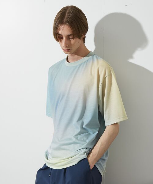 ABAHOUSE/アバハウス 【グラデーション】グラフィックプリント 半袖Tシャツ イエロー 44 ABAHOUSE/アバハウス 【グラデーション】グラフィックプリント 半袖Tシャツ イエロー 44