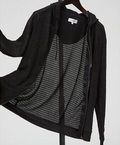 ABAHOUSE / アバハウス パーカー | ブロック柄メッシュ　ダブル ジップパーカー / シアーストレッチ