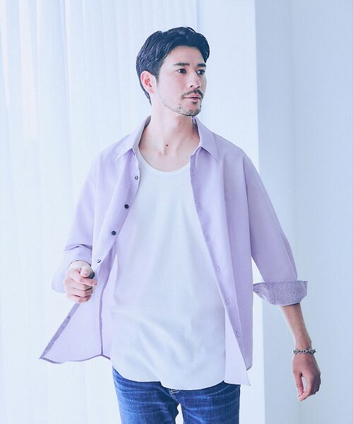 ABAHOUSE/アバハウス 【リネンタッチ】7分袖シャツ パープル 50 ABAHOUSE/アバハウス 【リネンタッチ】7分袖シャツ パープル 50