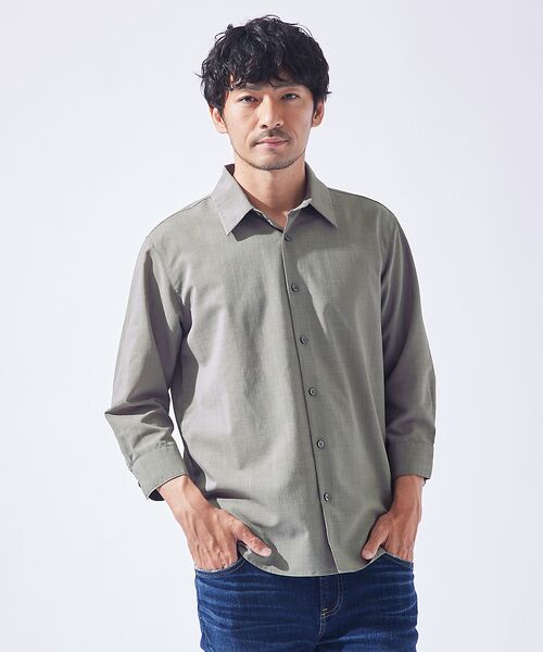 ABAHOUSE/アバハウス 【リネンタッチ】7分袖シャツ モカ 46 ABAHOUSE/アバハウス 【リネンタッチ】7分袖シャツ モカ 46